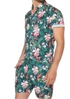 ROMPERJACK Tropical Jungle Floral Romper One-Piece - Men’s Large